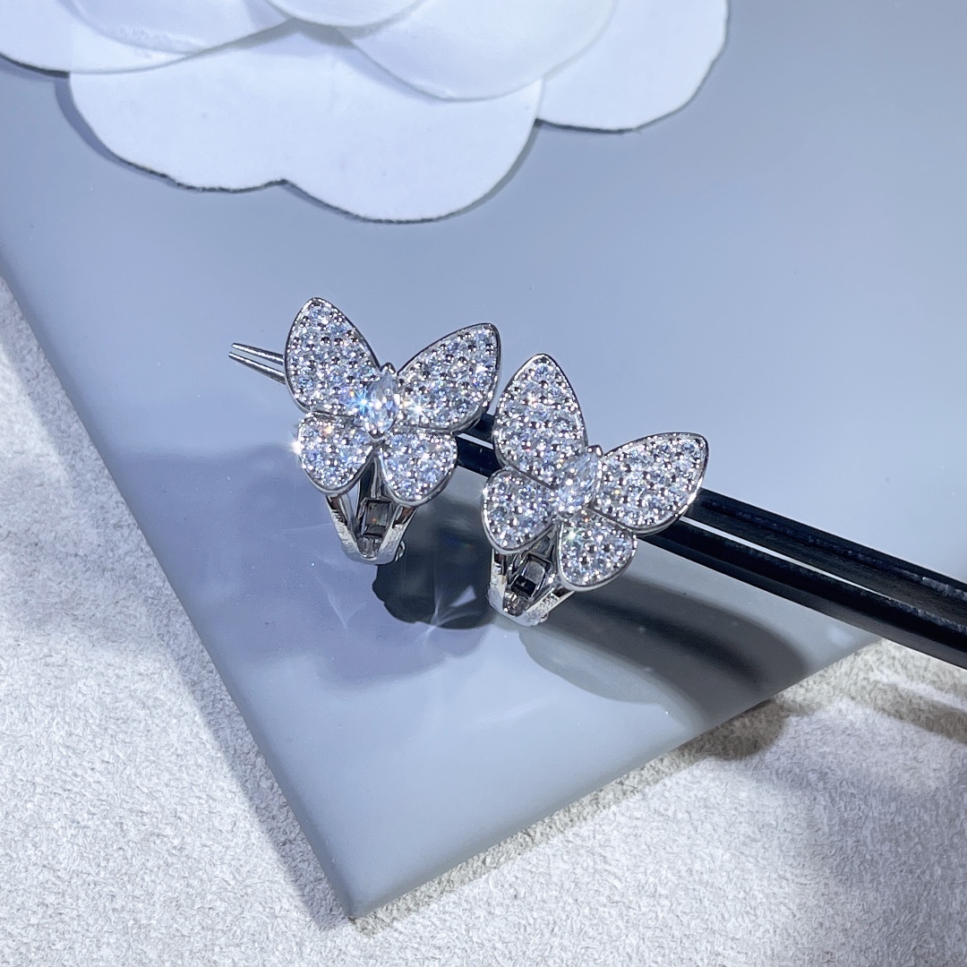 VCA Paved Diamond Silver Butterfly Earrings - Best Replica Jewelry™