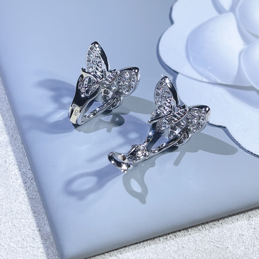 VCA Paved Diamond Silver Butterfly Earrings - Best Replica Jewelry™