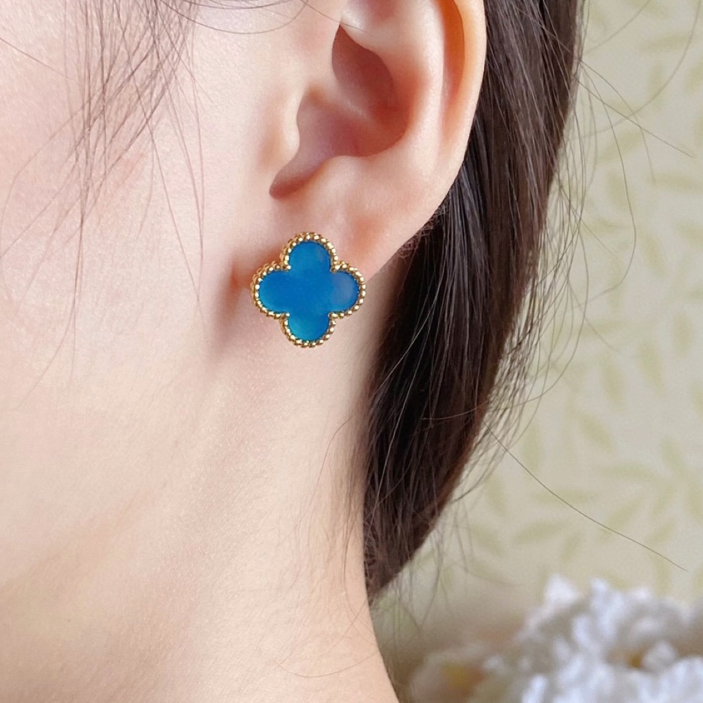 VCA Blue Carnelian Clover Earrings - Best Replica Jewelry™