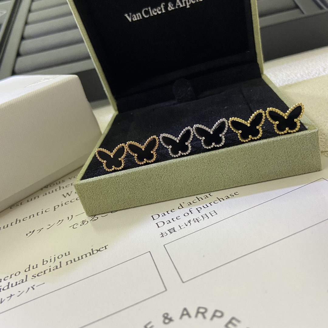 VCA Mini Black Butterfly Stud Earrings - Best Replica Jewelry™