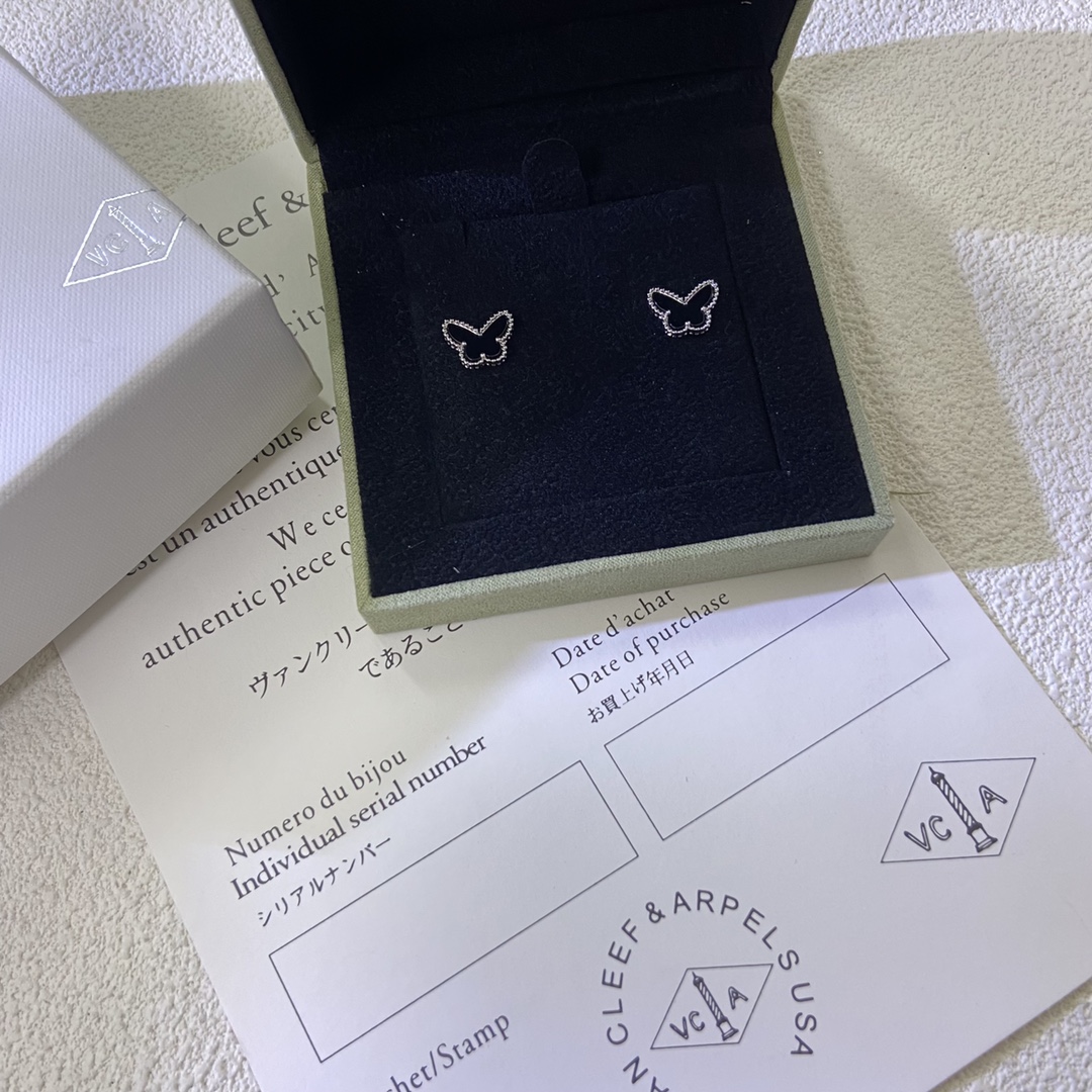VCA Mini Black Butterfly Stud Earrings - Best Replica Jewelry™
