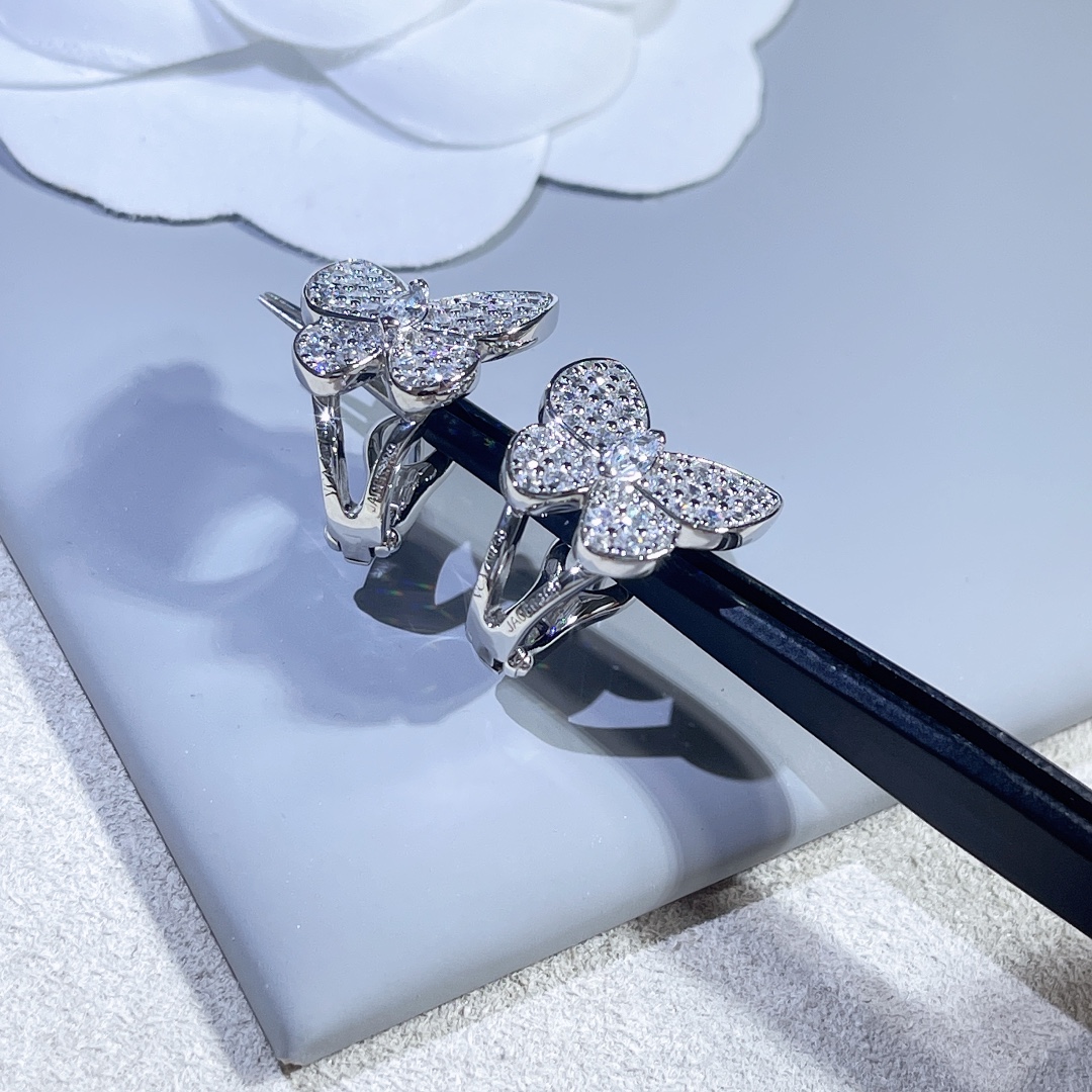 VCA Paved Diamond Silver Butterfly Earrings - Best Replica Jewelry™