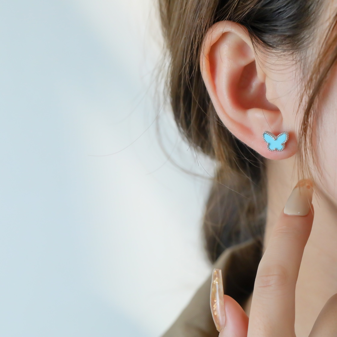 VCA Mini Blue Turquoise Butterfly Stud Earrings - Best Replica Jewelry™