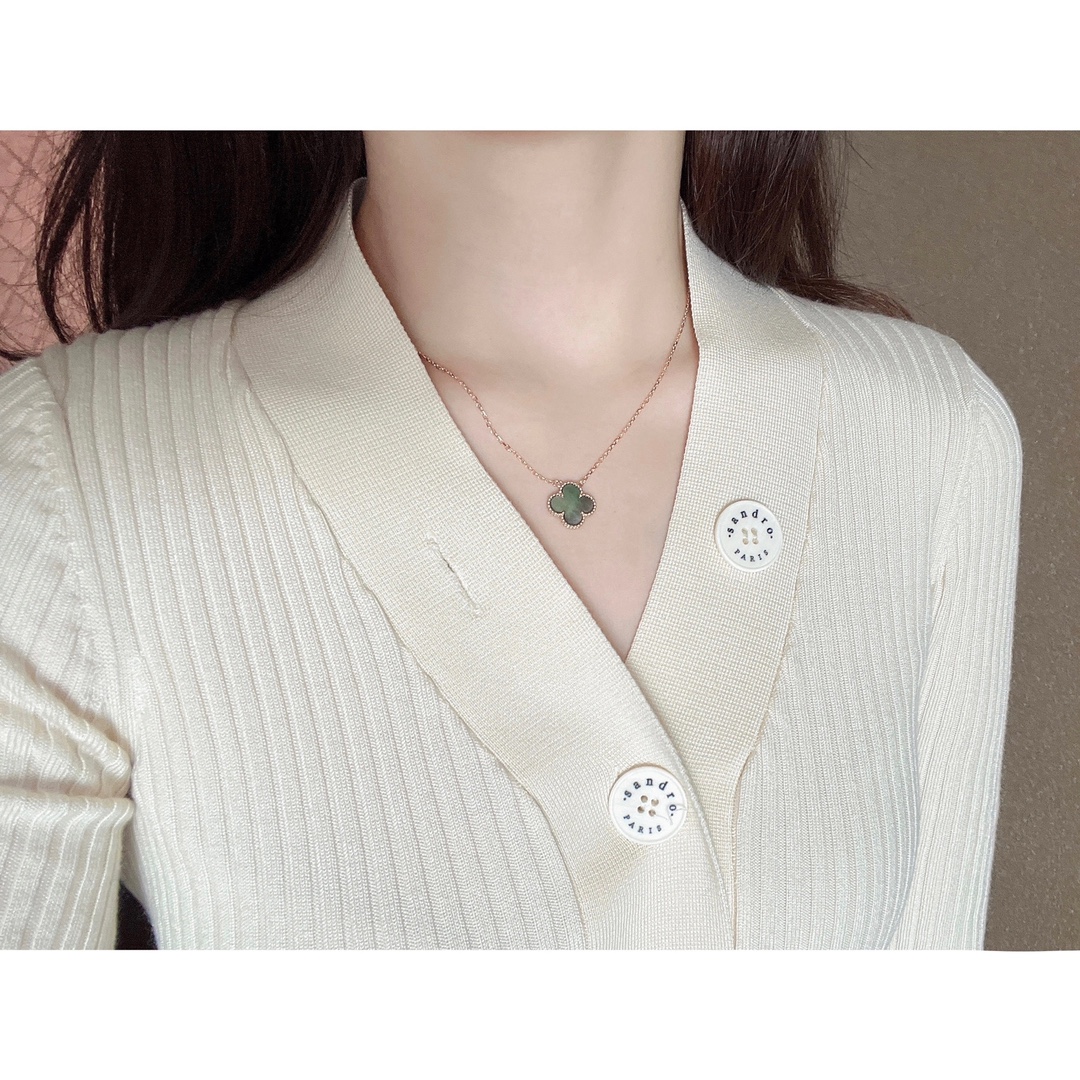 VCA Rose Gold Gray Mother of Pearl Clover Pendant Necklace - Best Replica Jewelry™