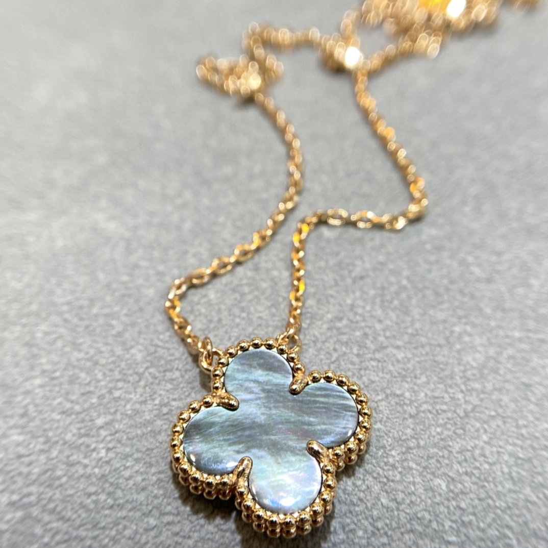 VCA Rose Gold Gray Mother of Pearl Clover Pendant Necklace - Best Replica Jewelry™