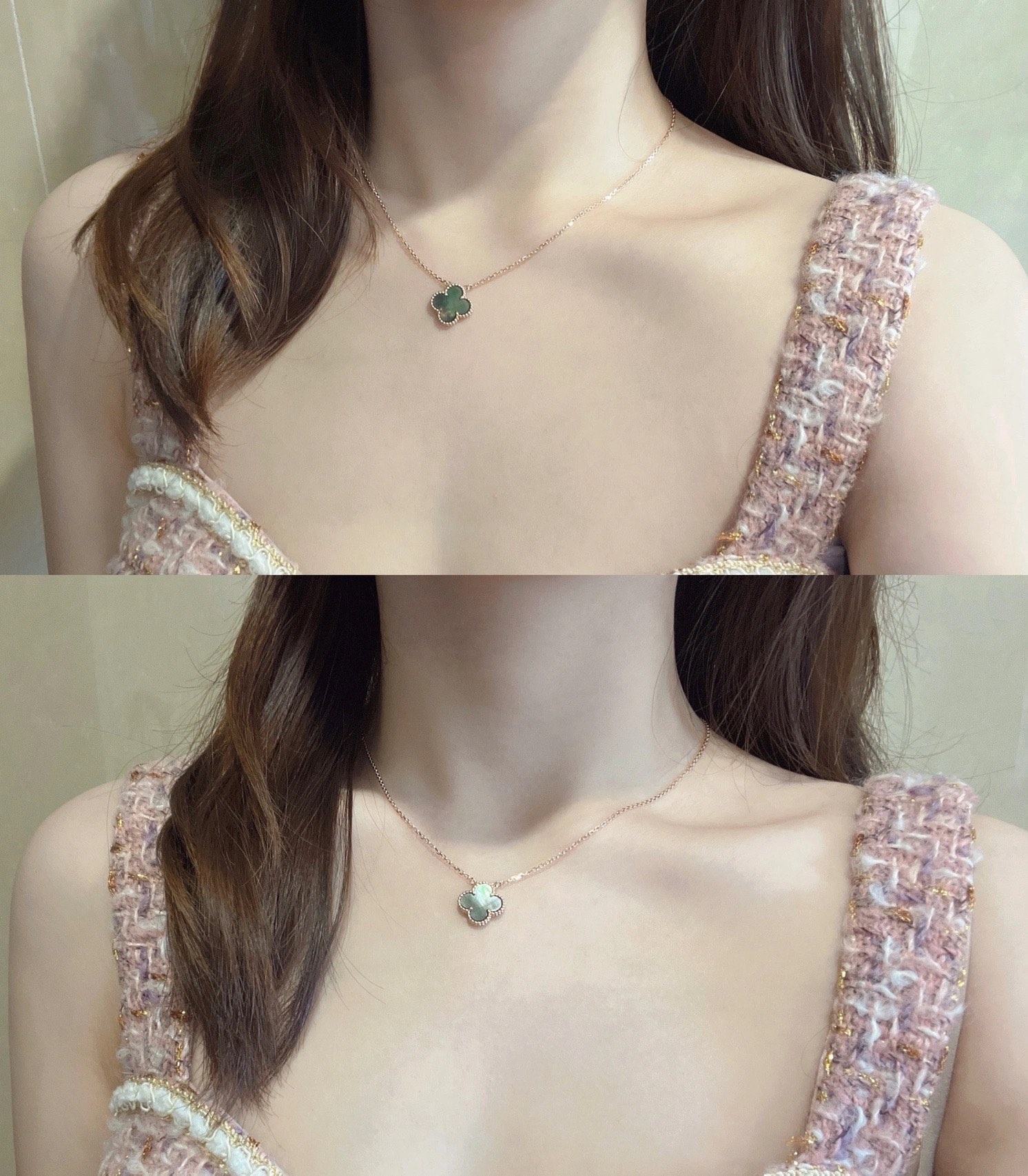 VCA Rose Gold Gray Mother of Pearl Clover Pendant Necklace - Best Replica Jewelry™