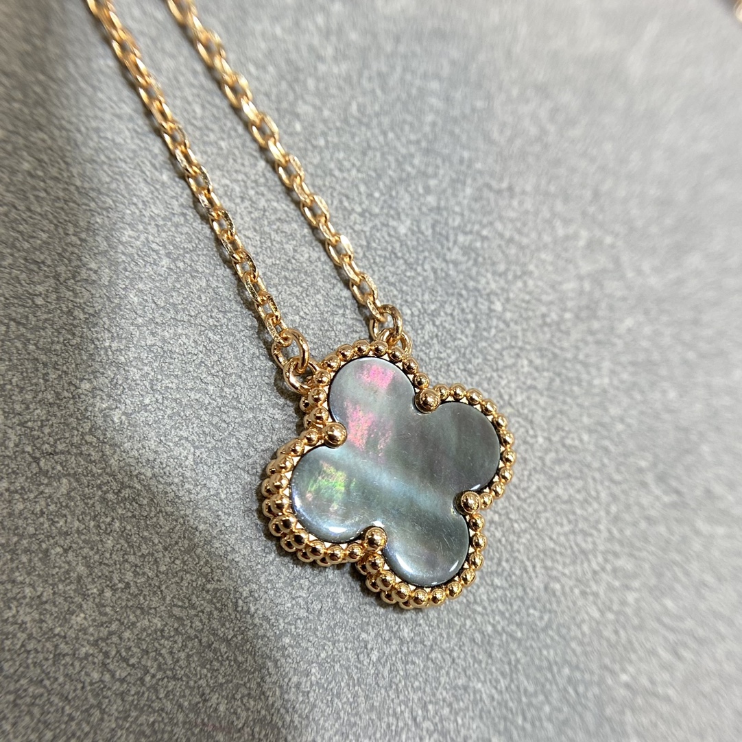 VCA Rose Gold Gray Mother of Pearl Clover Pendant Necklace - Best Replica Jewelry™