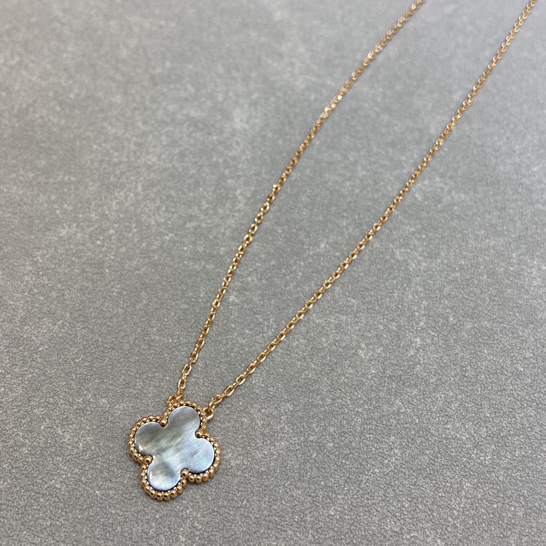 VCA Rose Gold Gray Mother of Pearl Clover Pendant Necklace - Best Replica Jewelry™