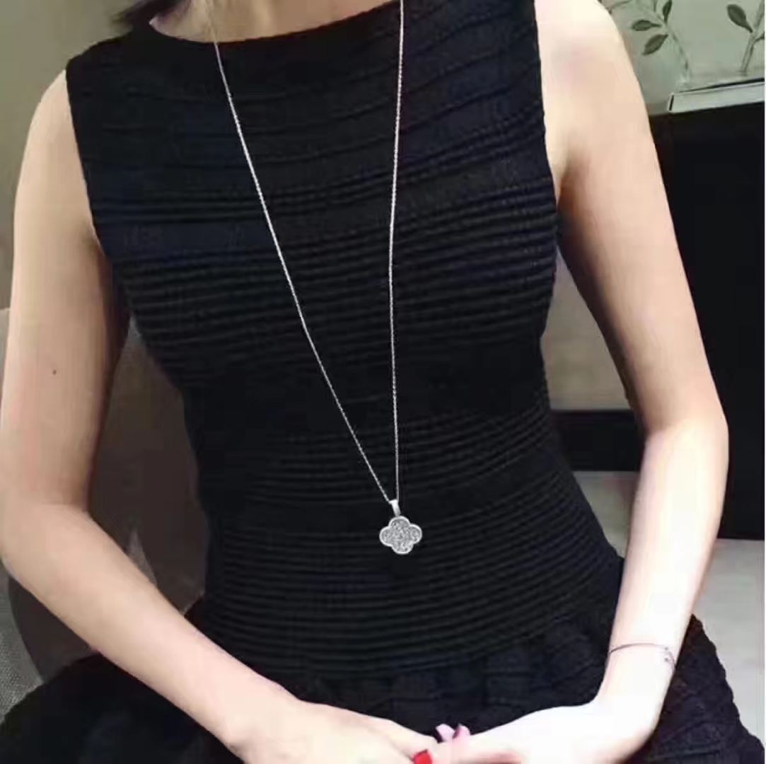 VCA Full Diamond Paved Large Clover Magic Alhambra Long Necklace, 1 motif - Best Replica Jewelry™