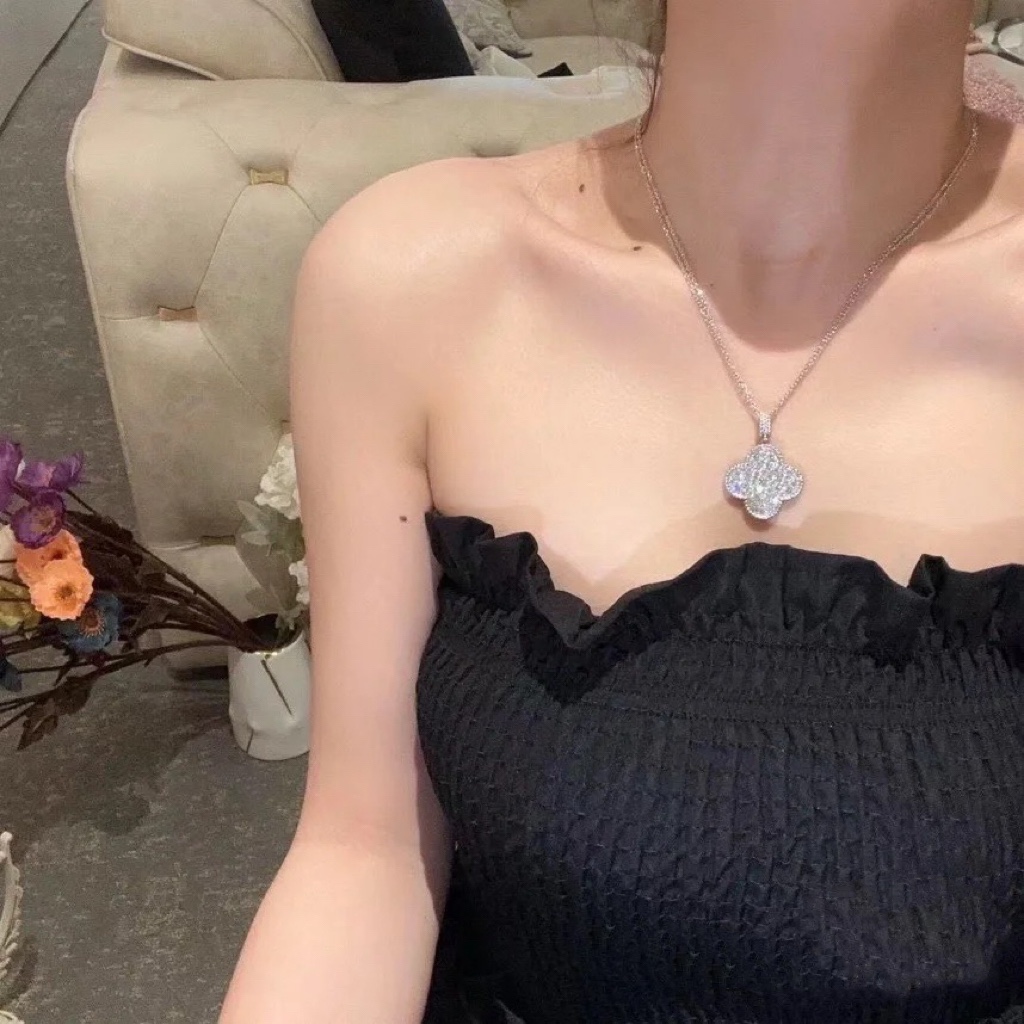 VCA Full Diamond Paved Large Clover Magic Alhambra Long Necklace, 1 motif - Best Replica Jewelry™