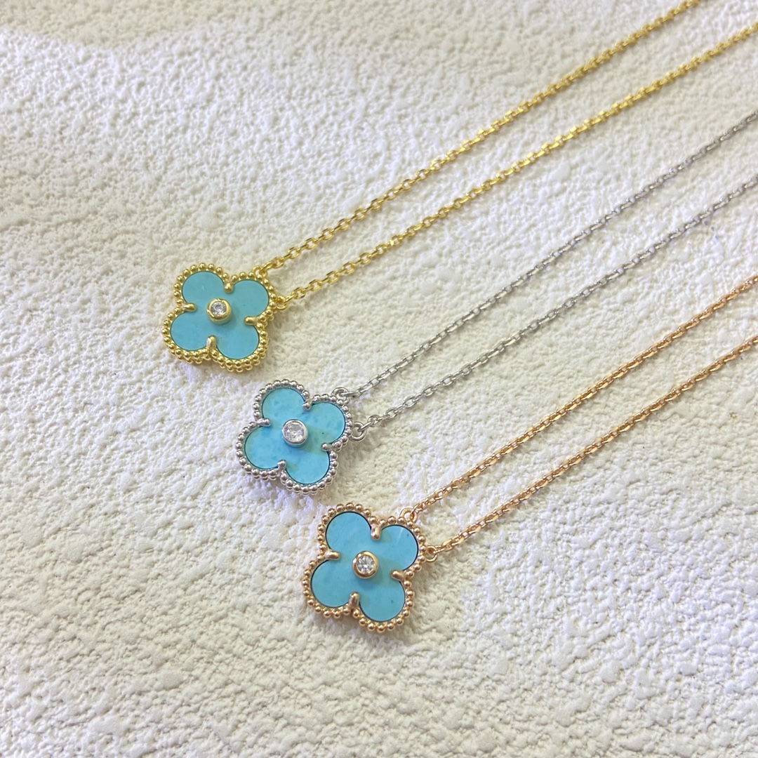 VCA Amazonite Vintage Alhambra Pendant Necklace, 1 Motif - Best Replica Jewelry™