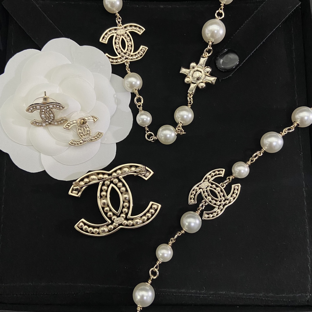 Chanel Pearl Brooch Earrings Bracelet Necklace - Best Replica Jewelry™