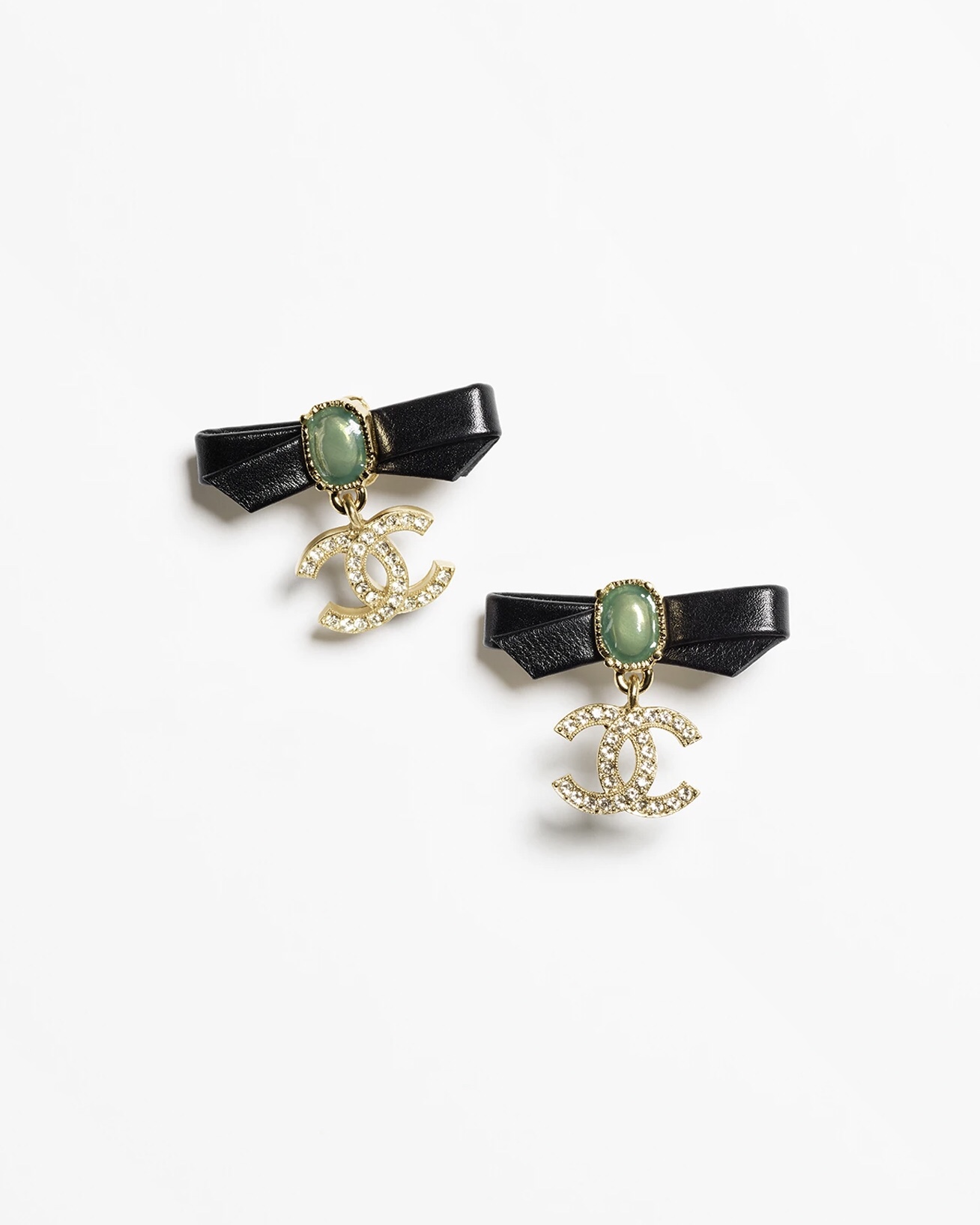 Chanel Leather Bow Green Pearl CC Dangle Earrings - Best Replica Jewelry™