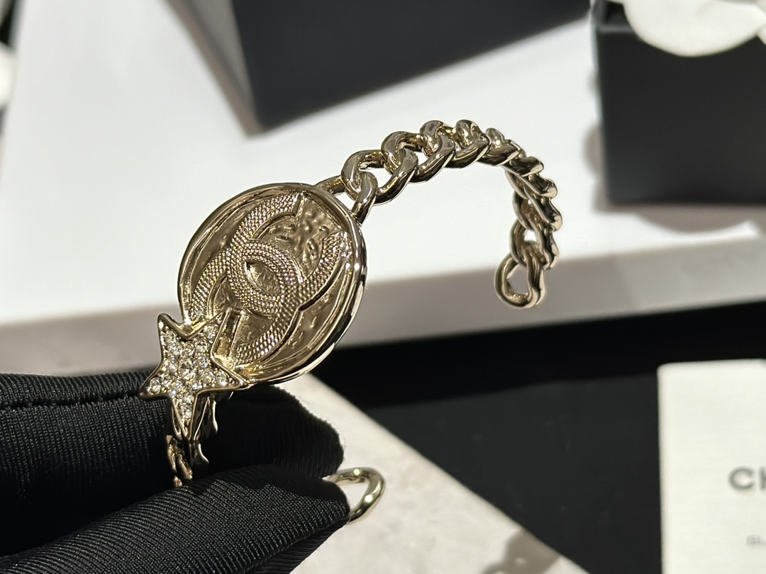 Chanel Light Gold CC Brooch Bracelet Bangle Earrings Necklace - Best Replica Jewelry™