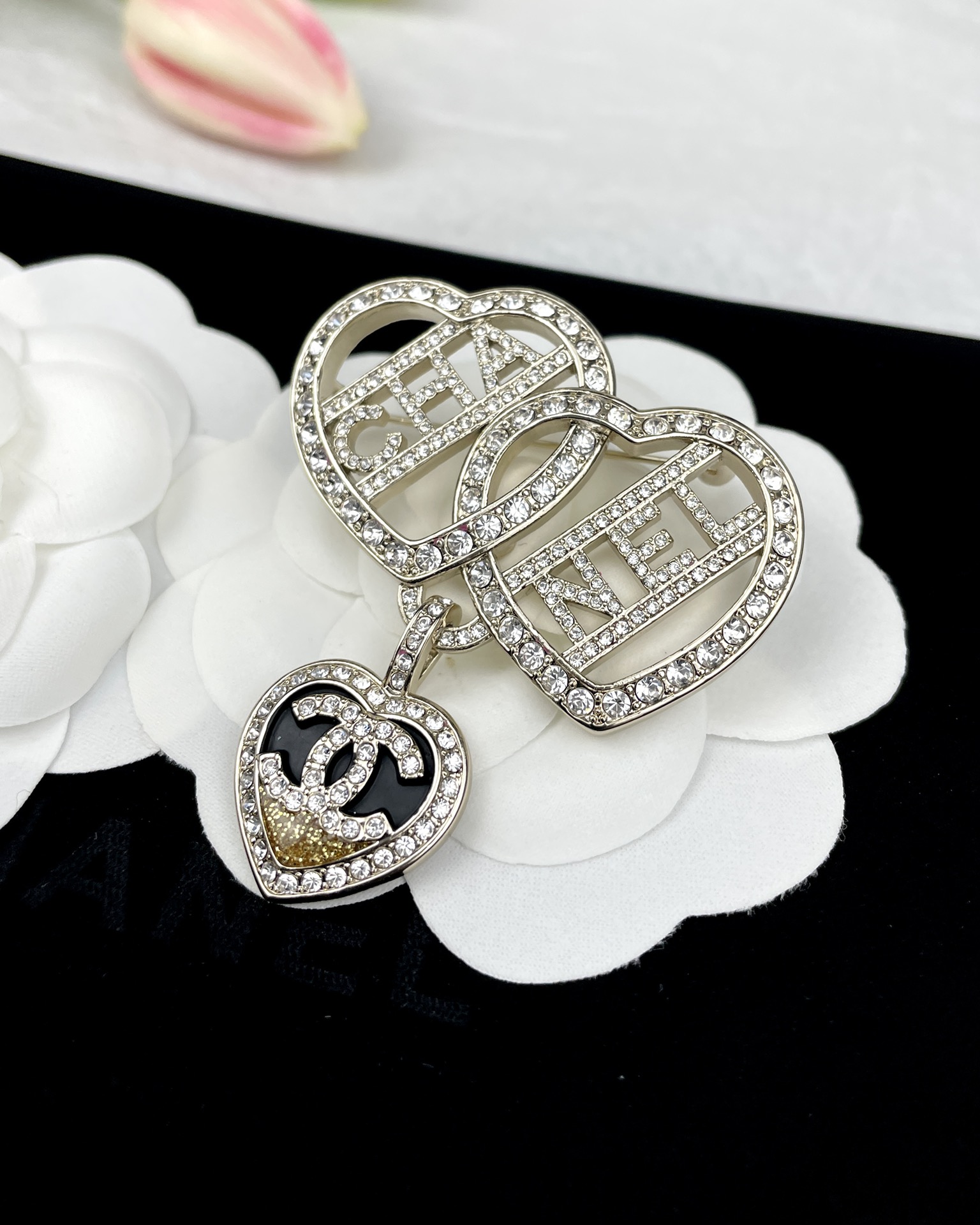Chanel Three Hearts Monogram Brooch - Best Replica Jewelry™