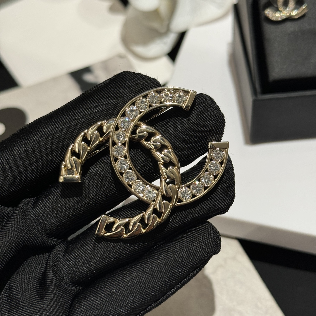 Chanel Light Gold CC Brooch Bracelet Bangle Earrings Necklace - Best Replica Jewelry™