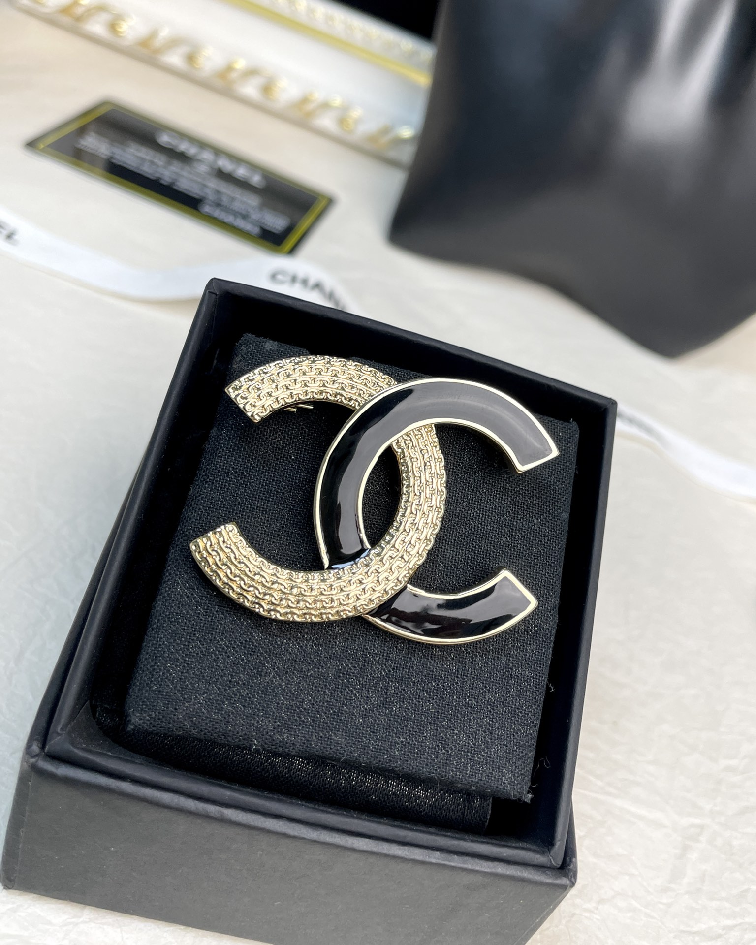 Black and Gold Chanel Brooch - Best Replica Jewelry™