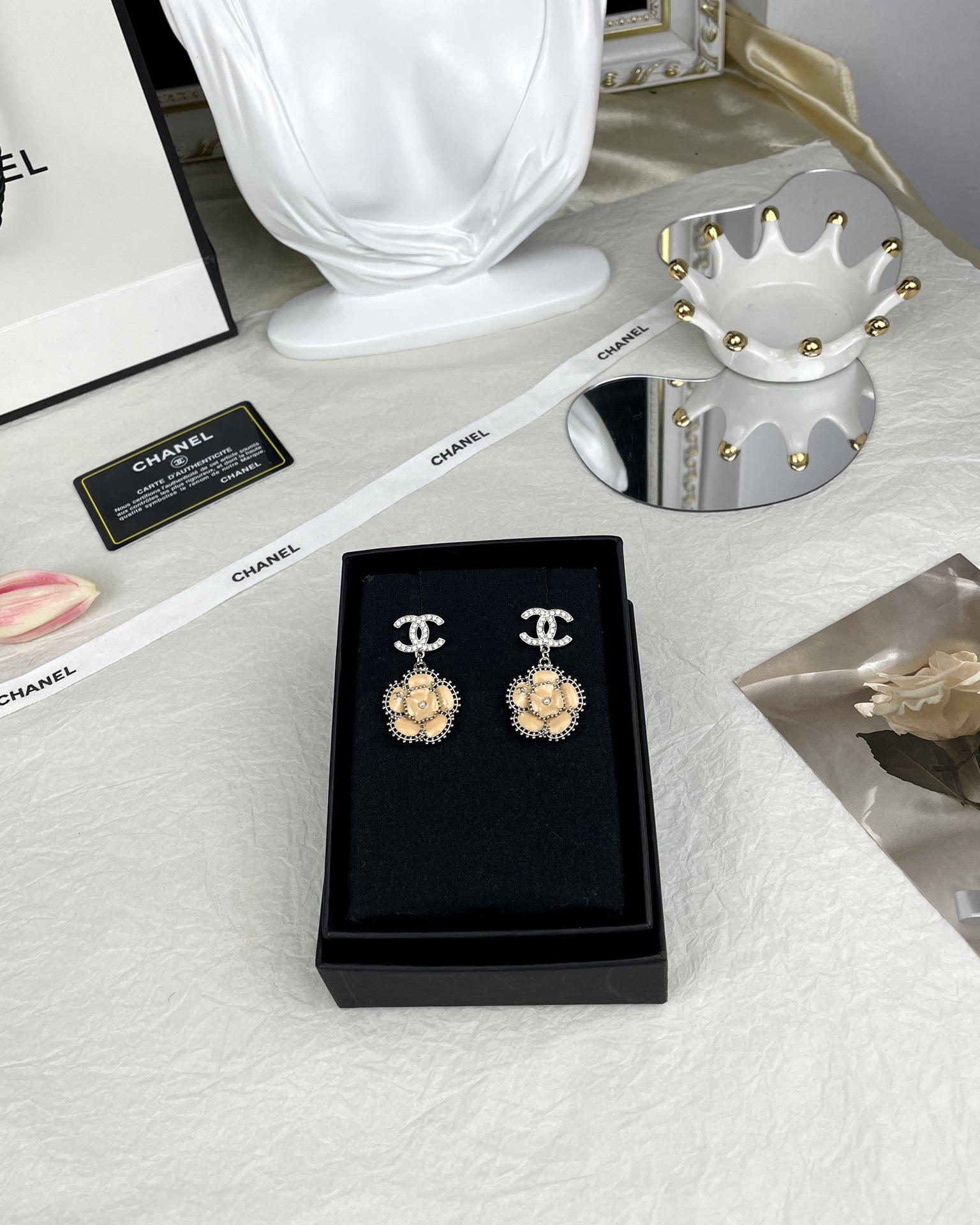 Chanel Enamel Camellia Earrings - Best Replica Jewelry™