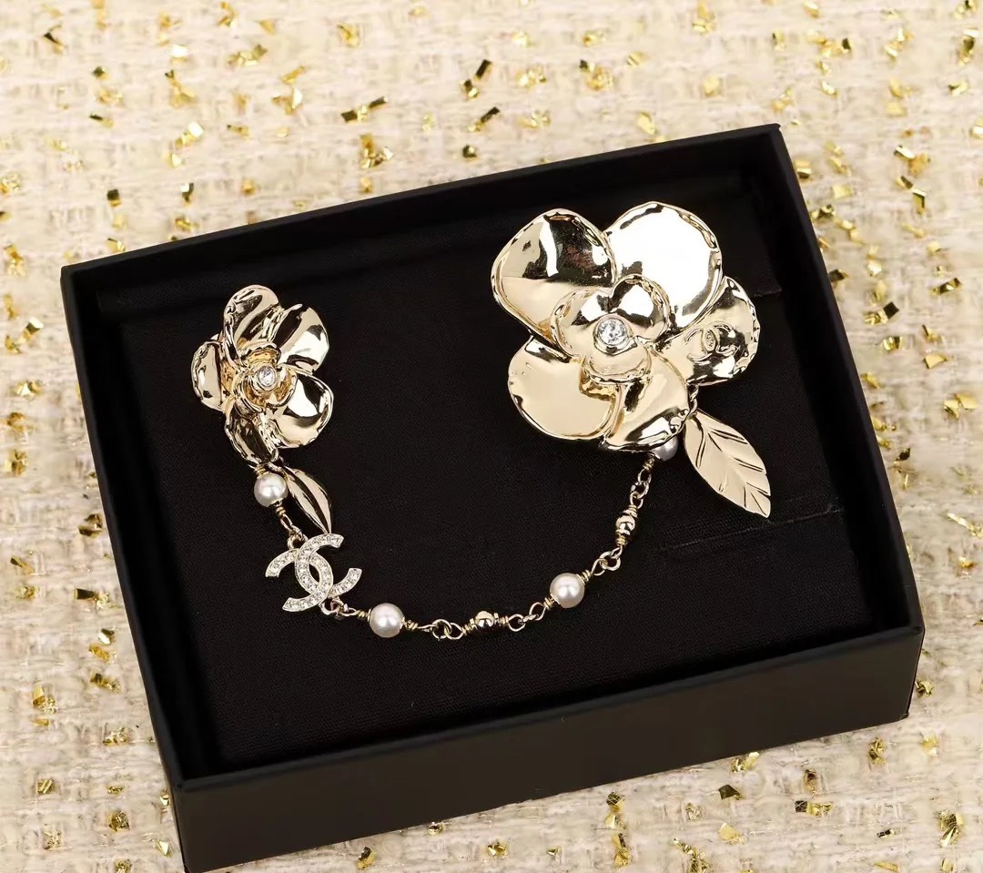 Chanel Camellia with Chain Flower Brooch - Best Replica Jewelry™