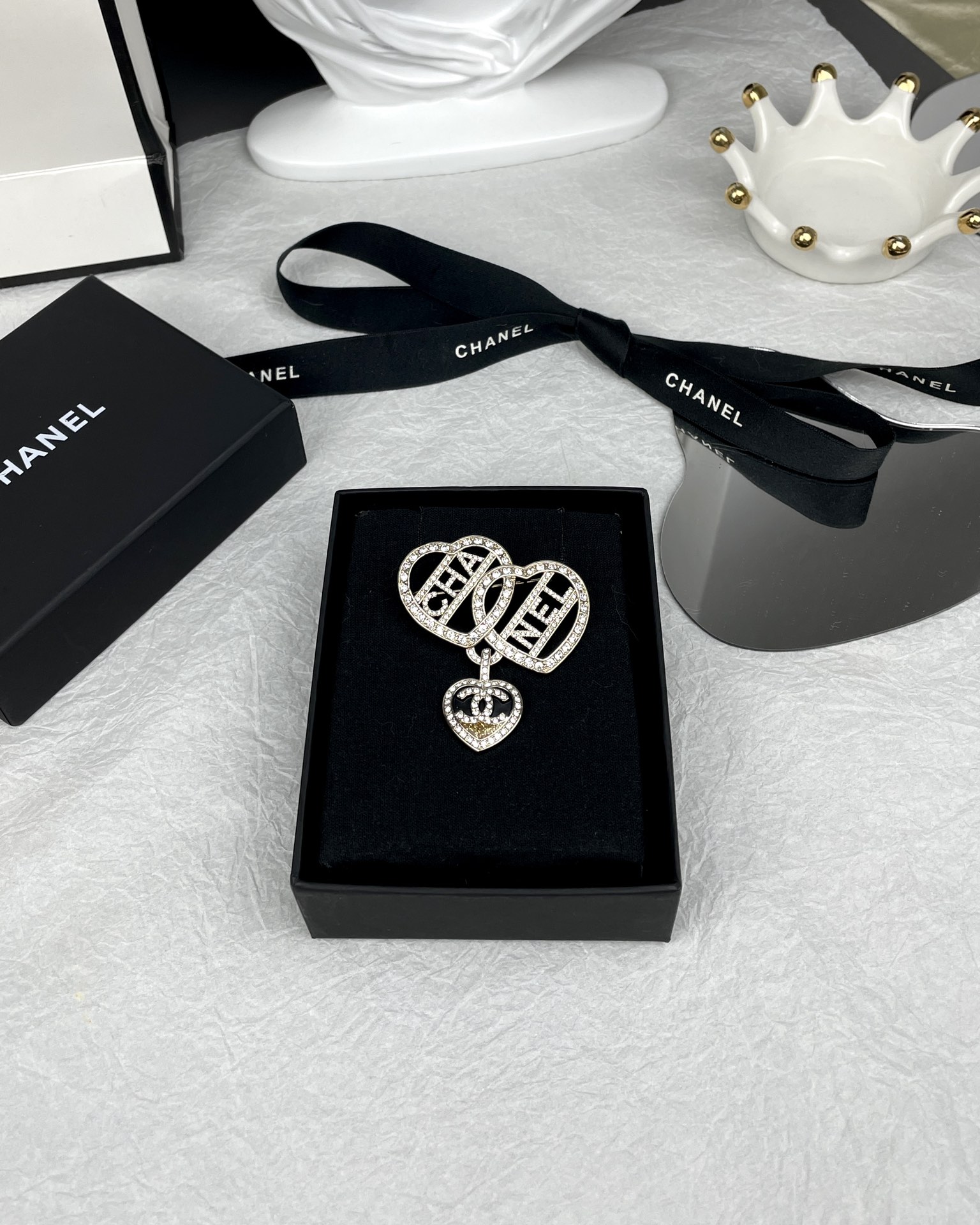 Chanel Three Hearts Monogram Brooch - Best Replica Jewelry™