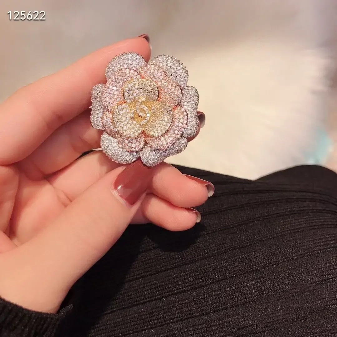 Chanel Full Diamond Paved Camellia Flower Brooch - Best Replica Jewelry™
