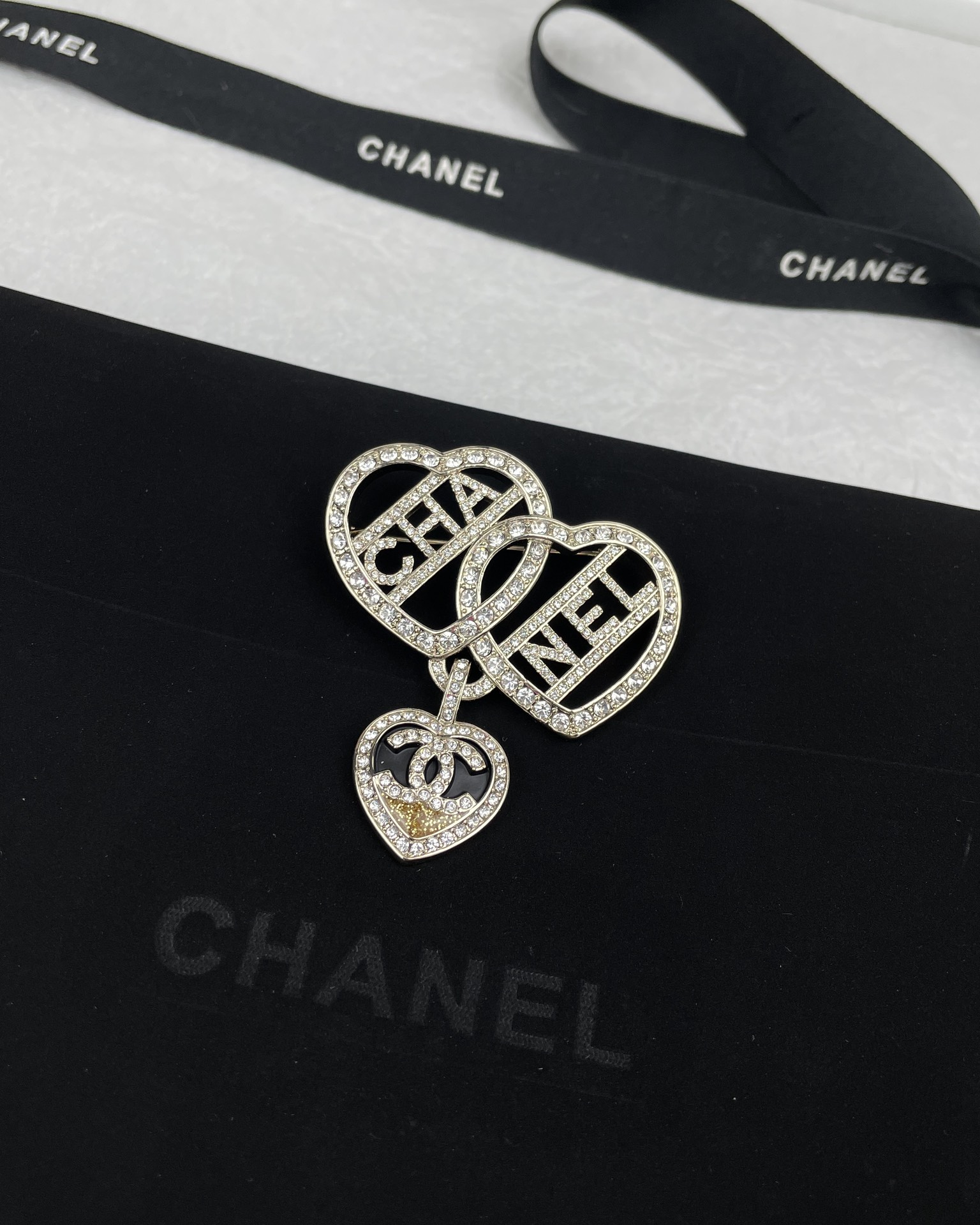 Chanel Three Hearts Monogram Brooch - Best Replica Jewelry™