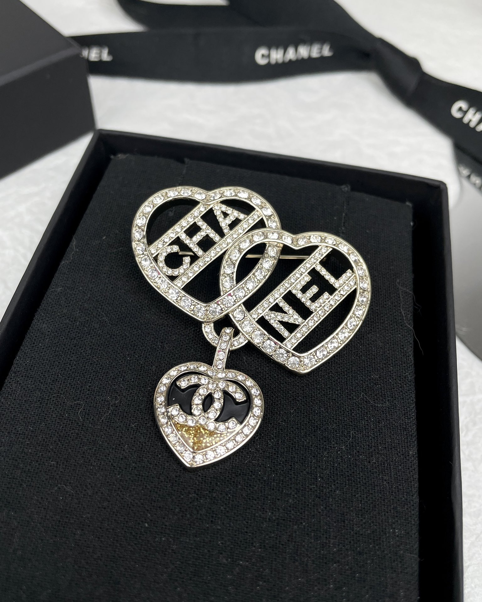 Chanel Three Hearts Monogram Brooch - Best Replica Jewelry™