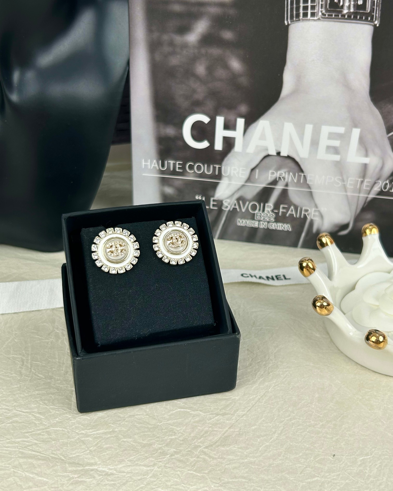 Chanel Sunflower Diamond Round Stud Earrings - Best Replica Jewelry™