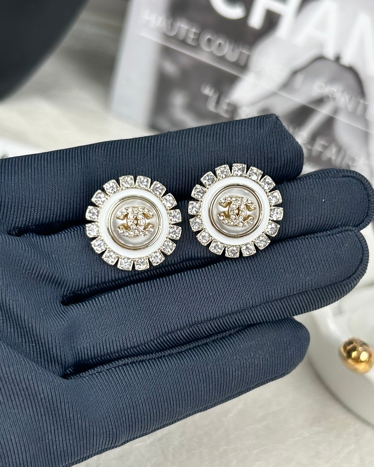 Chanel Sunflower Diamond Round Stud Earrings - Best Replica Jewelry™