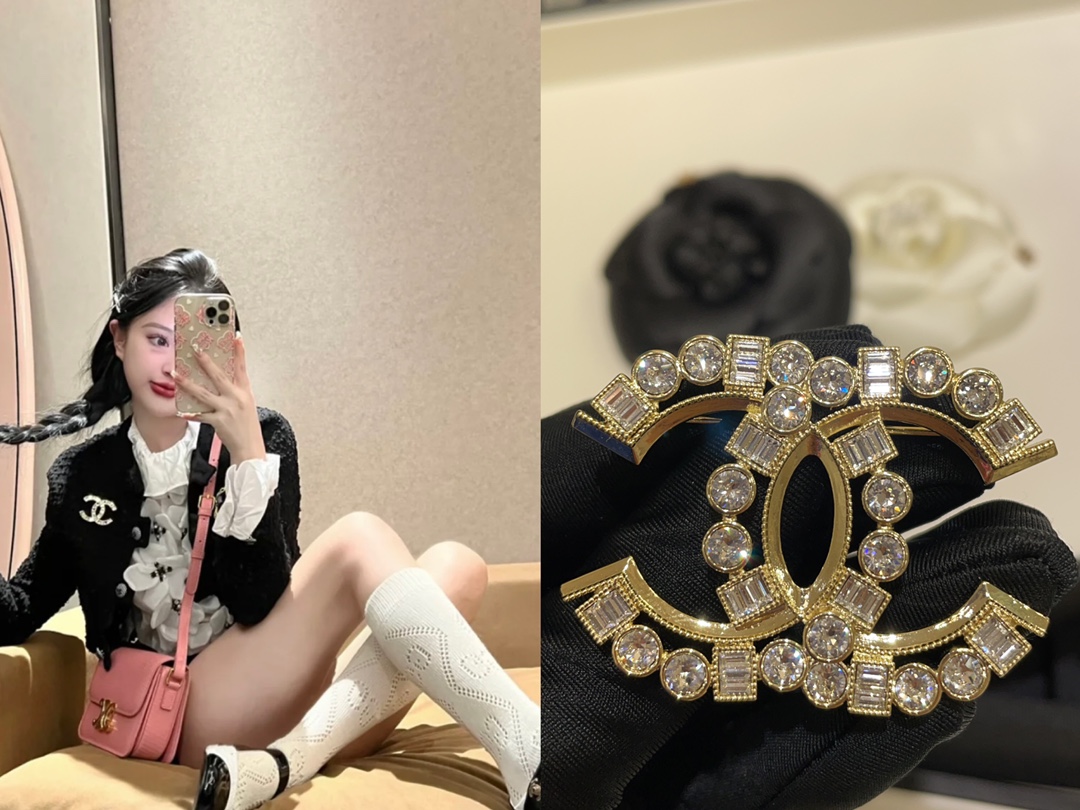 Chanel Sparkling Diamond CC Brooch - Best Replica Jewelry™