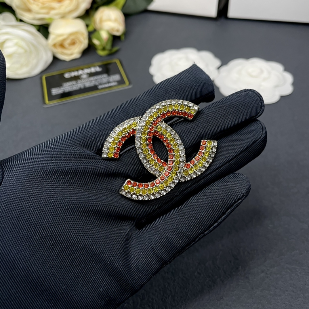 Chanel Full Paved Color Diamond CC Brooch - Best Replica Jewelry™