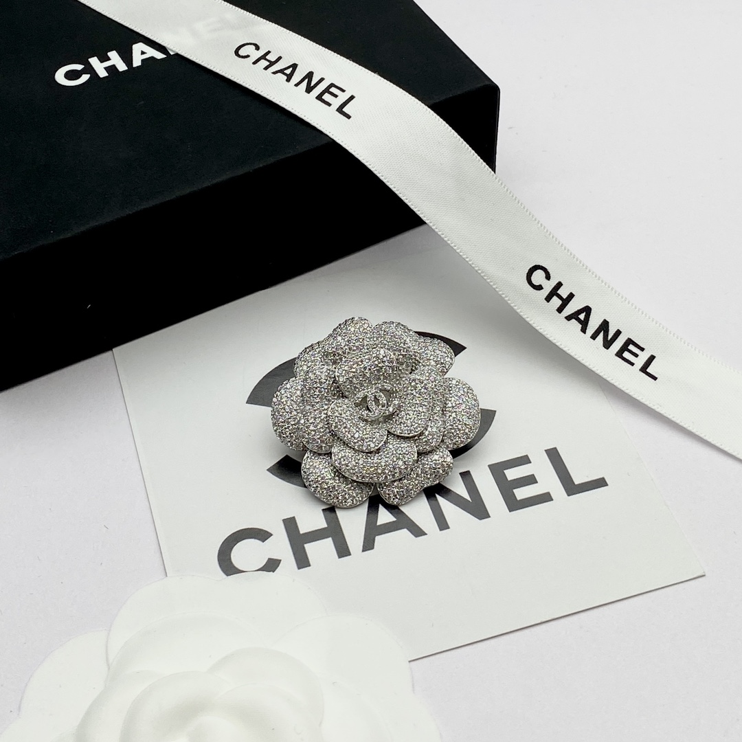 Chanel Silver Camellia Flower Brooch - Best Replica Jewelry™