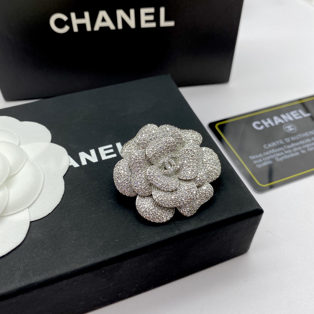 Chanel Silver Camellia Flower Brooch - Best Replica Jewelry™