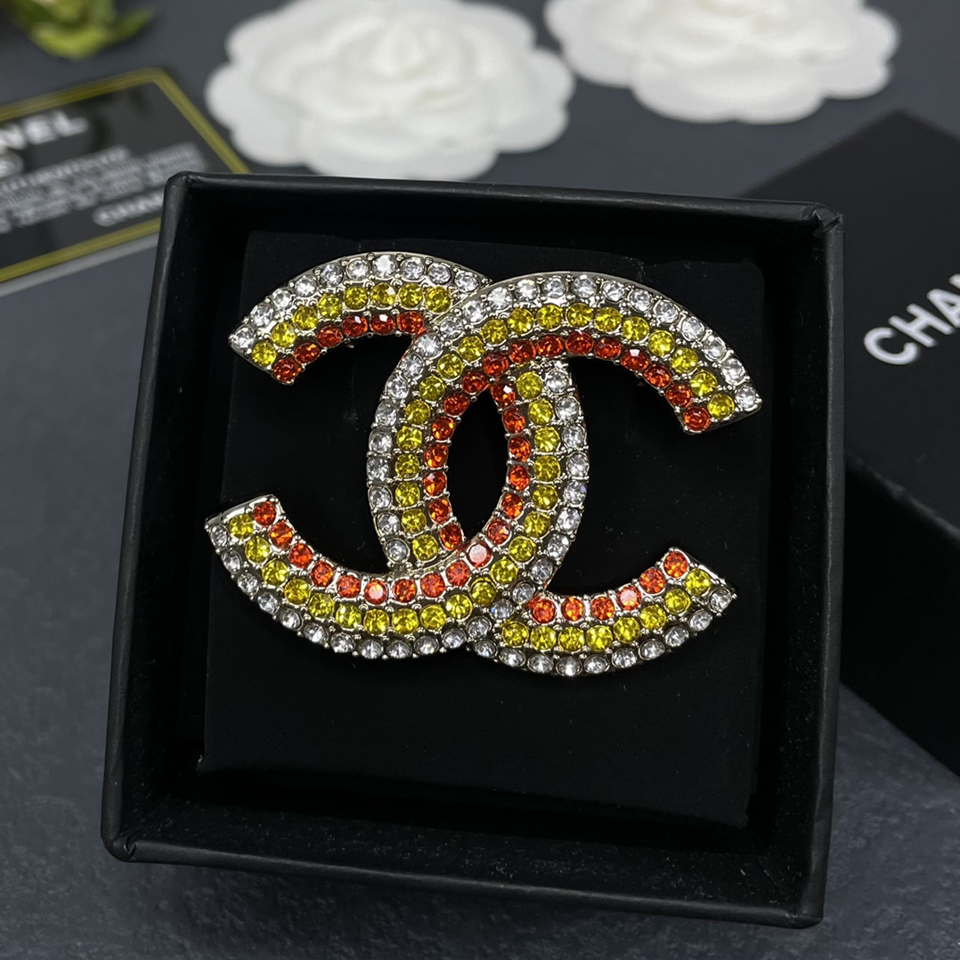 Chanel Full Paved Color Diamond CC Brooch - Best Replica Jewelry™