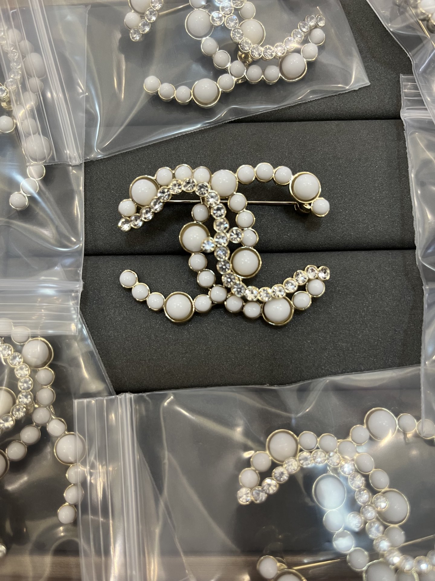 Chanel White Enamel and Diamond CC Brooch - Best Replica Jewelry™