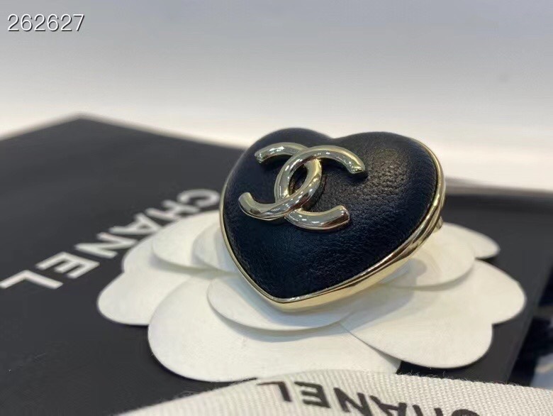 Chanel Black Leather Heart Brooch - Best Replica Jewelry™