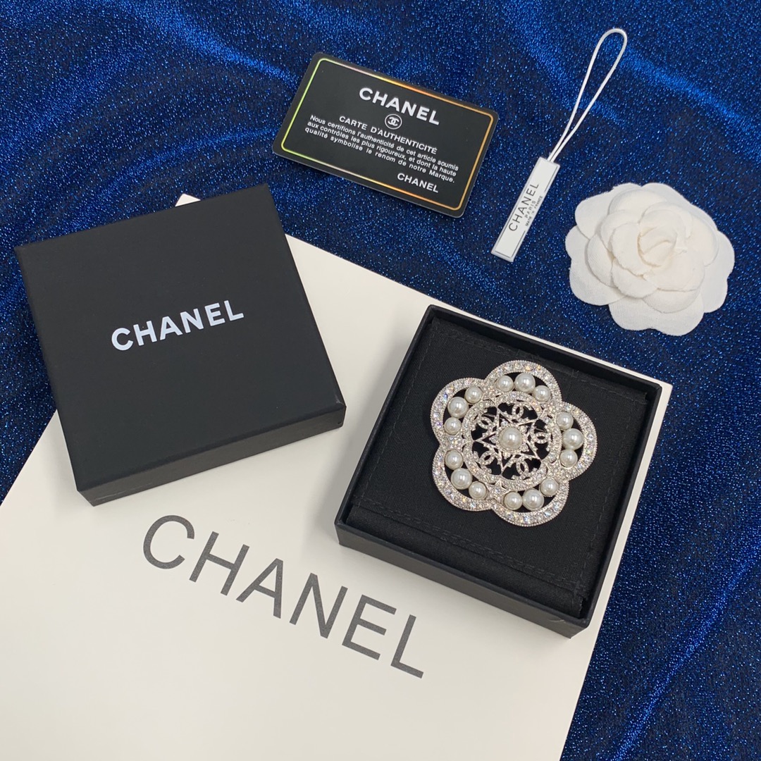Chanel Swarovski Diamond Paved Pearl Camellia Brooch - Best Replica Jewelry™