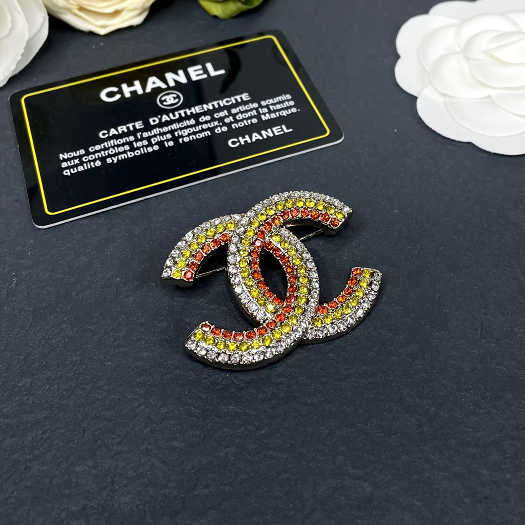 Chanel Full Paved Color Diamond CC Brooch - Best Replica Jewelry™