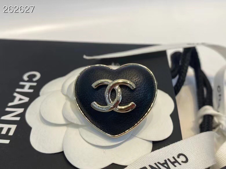 Chanel Black Leather Heart Brooch - Best Replica Jewelry™