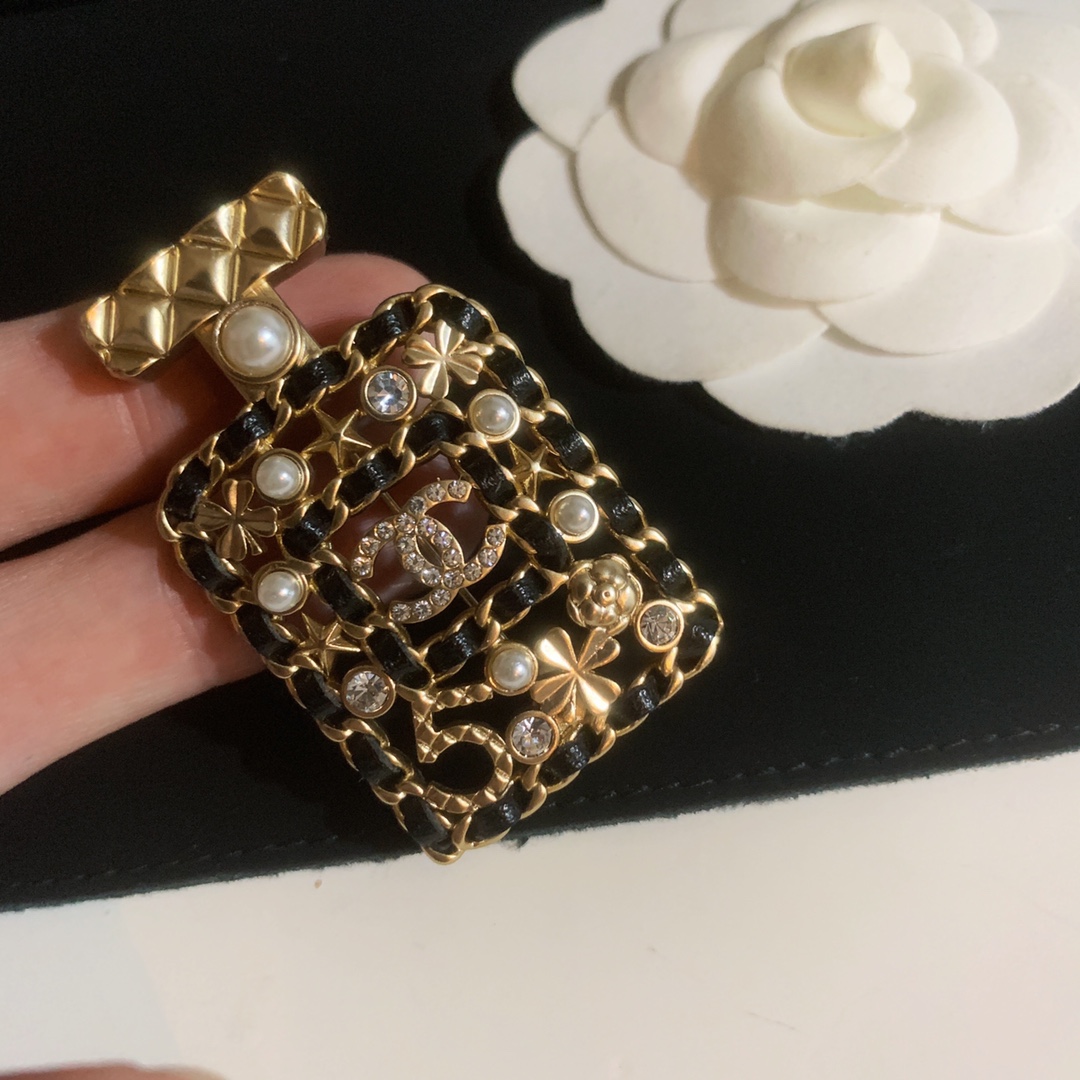 Chanel Leather Wrap Perfume Bottle Brooch - Best Replica Jewelry™