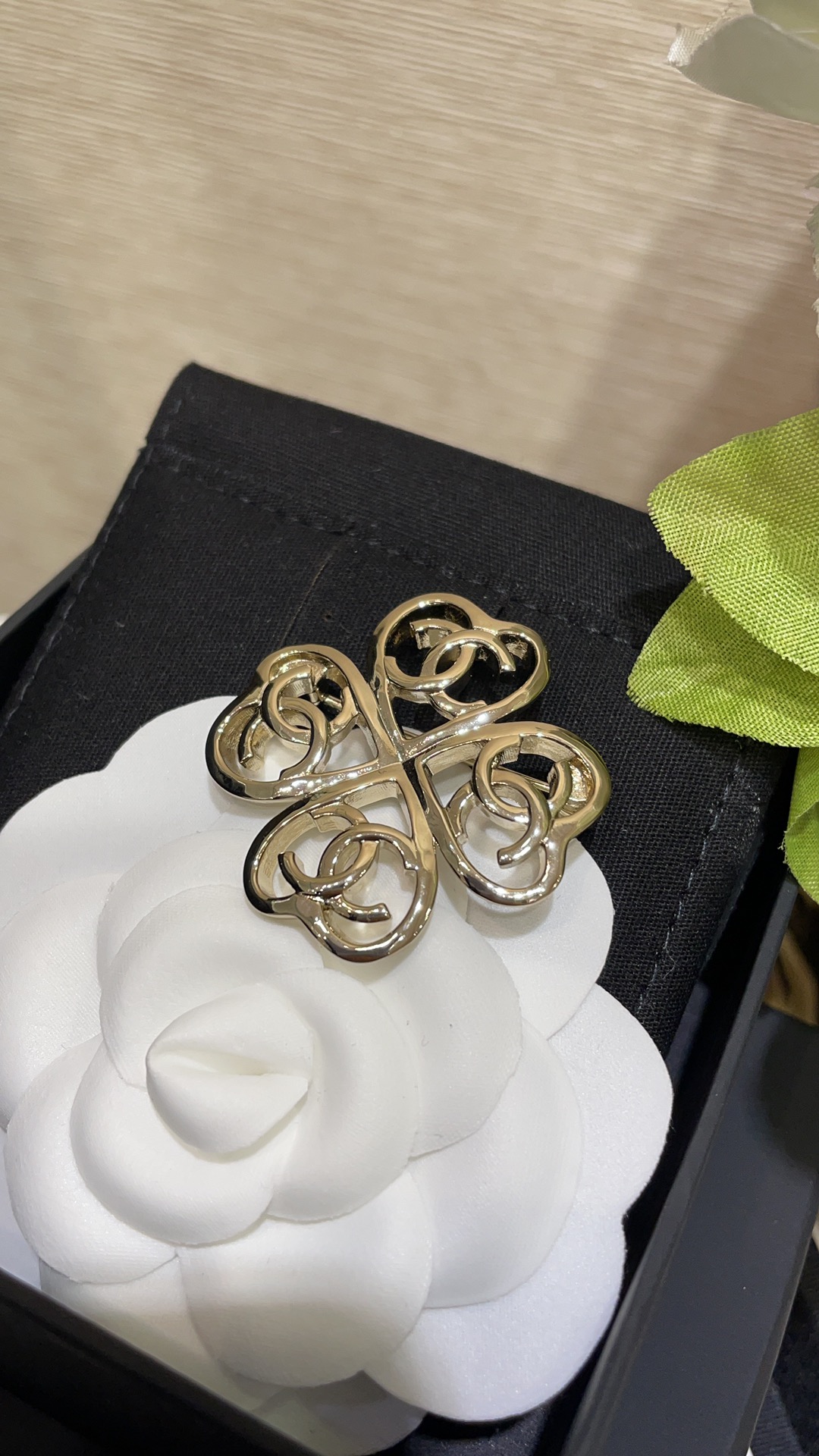 Chanel Light Gold Hollow Clover Brooch - Best Replica Jewelry™