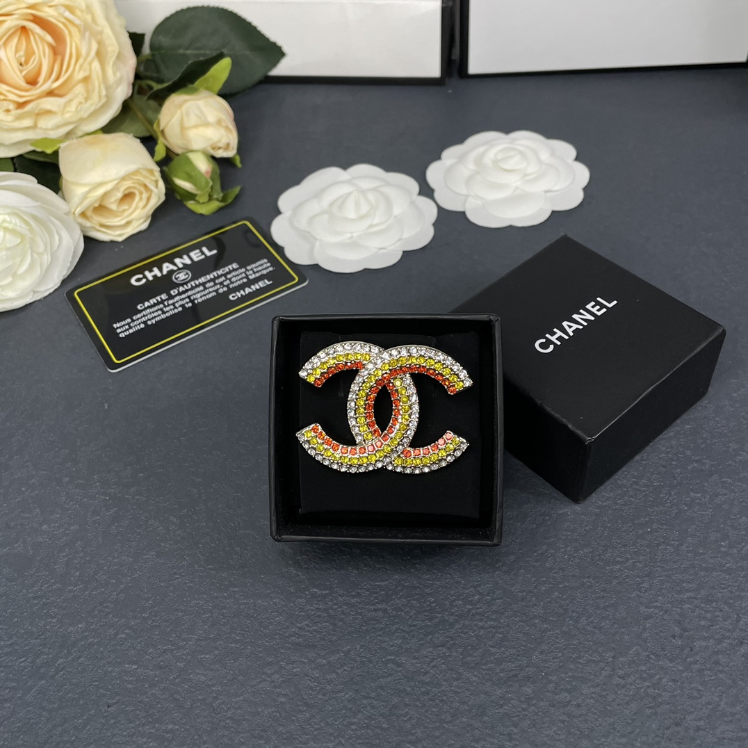Chanel Full Paved Color Diamond CC Brooch - Best Replica Jewelry™