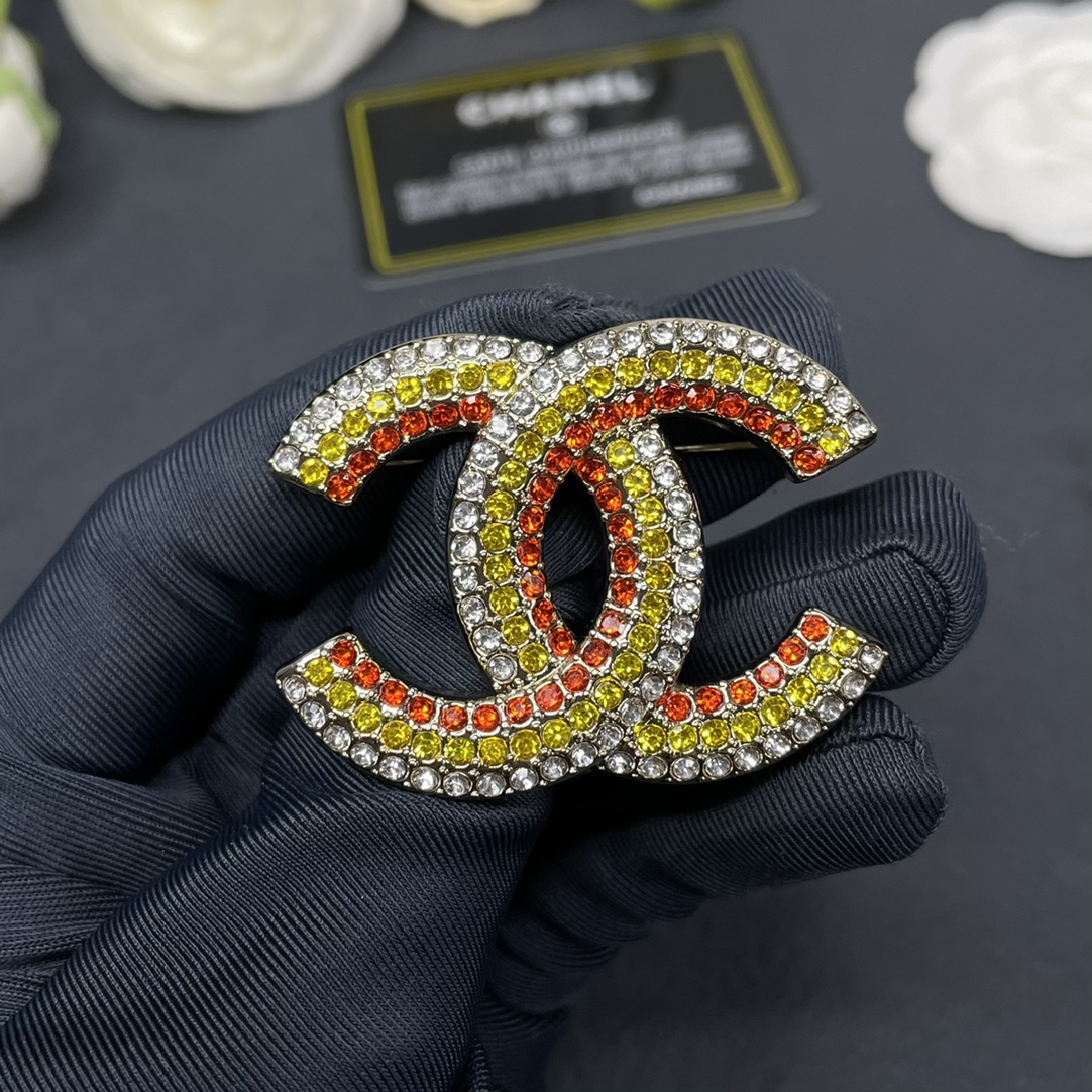 Chanel Full Paved Color Diamond CC Brooch - Best Replica Jewelry™