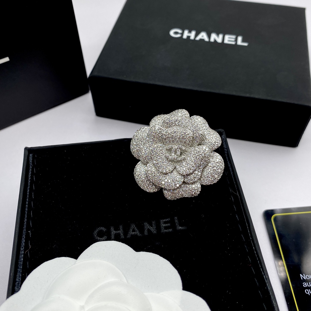 Chanel Silver Camellia Flower Brooch - Best Replica Jewelry™