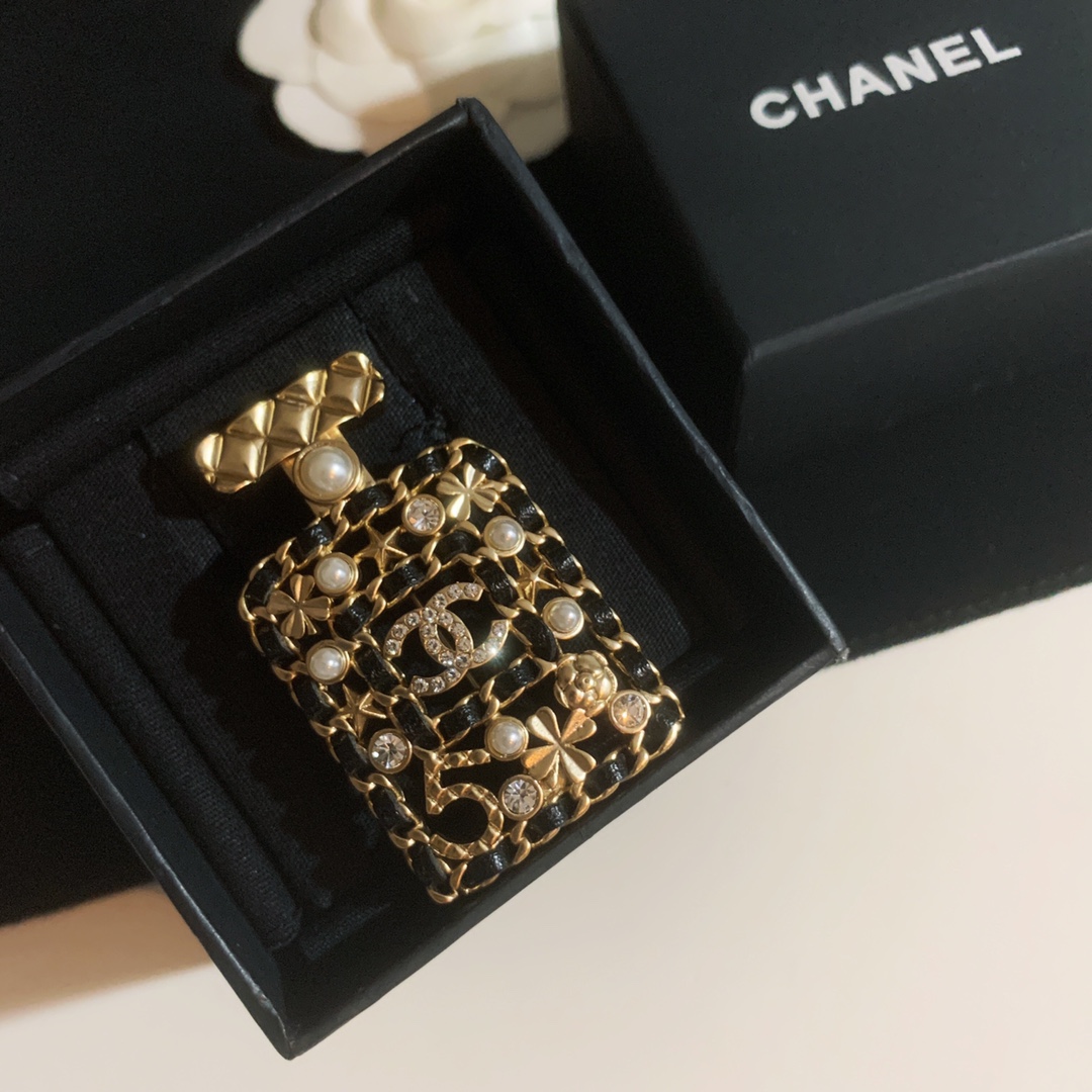Chanel Leather Wrap Perfume Bottle Brooch - Best Replica Jewelry™