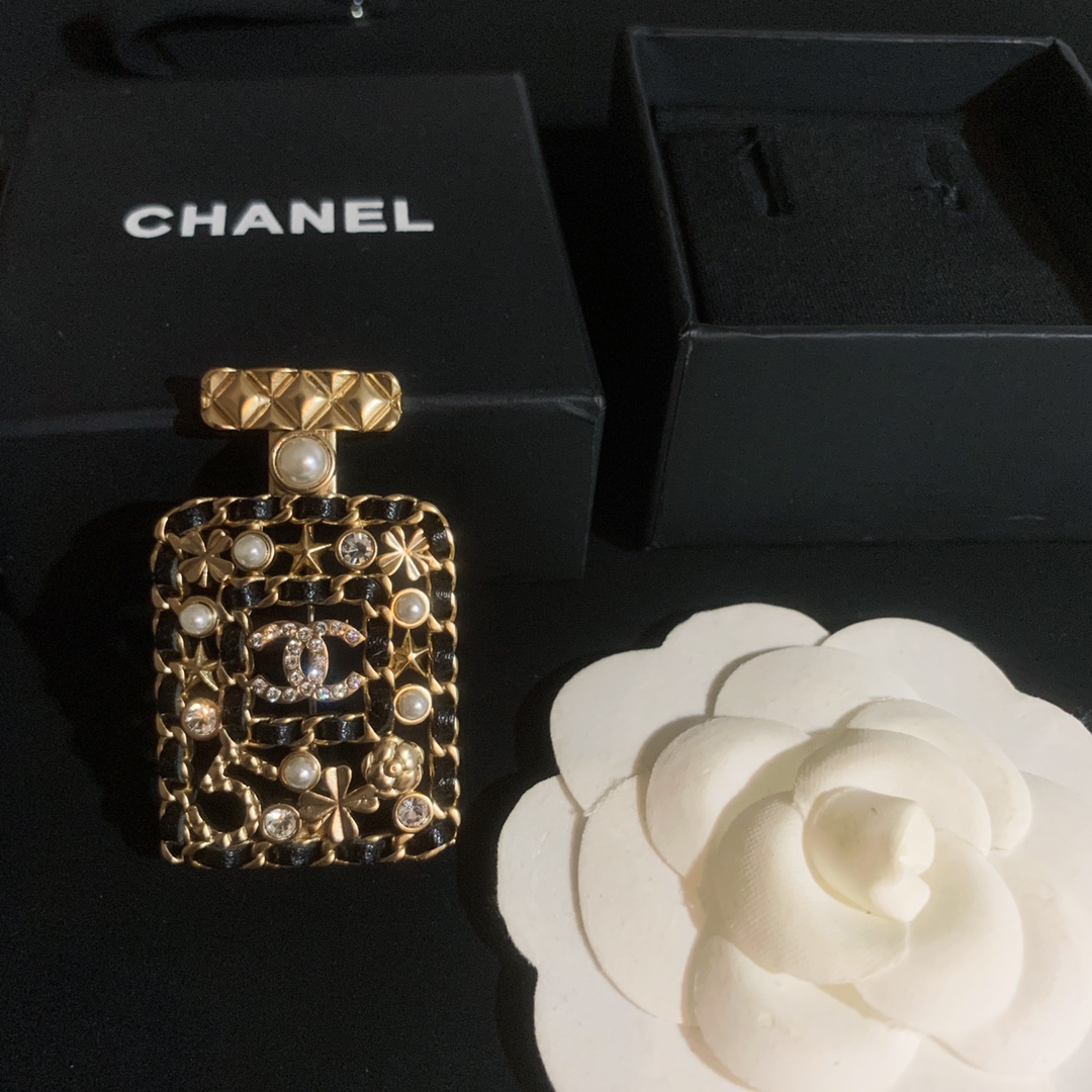 Chanel Leather Wrap Perfume Bottle Brooch - Best Replica Jewelry™