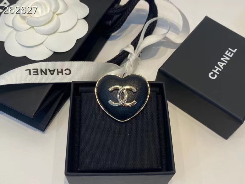 Chanel Black Leather Heart Brooch - Best Replica Jewelry™