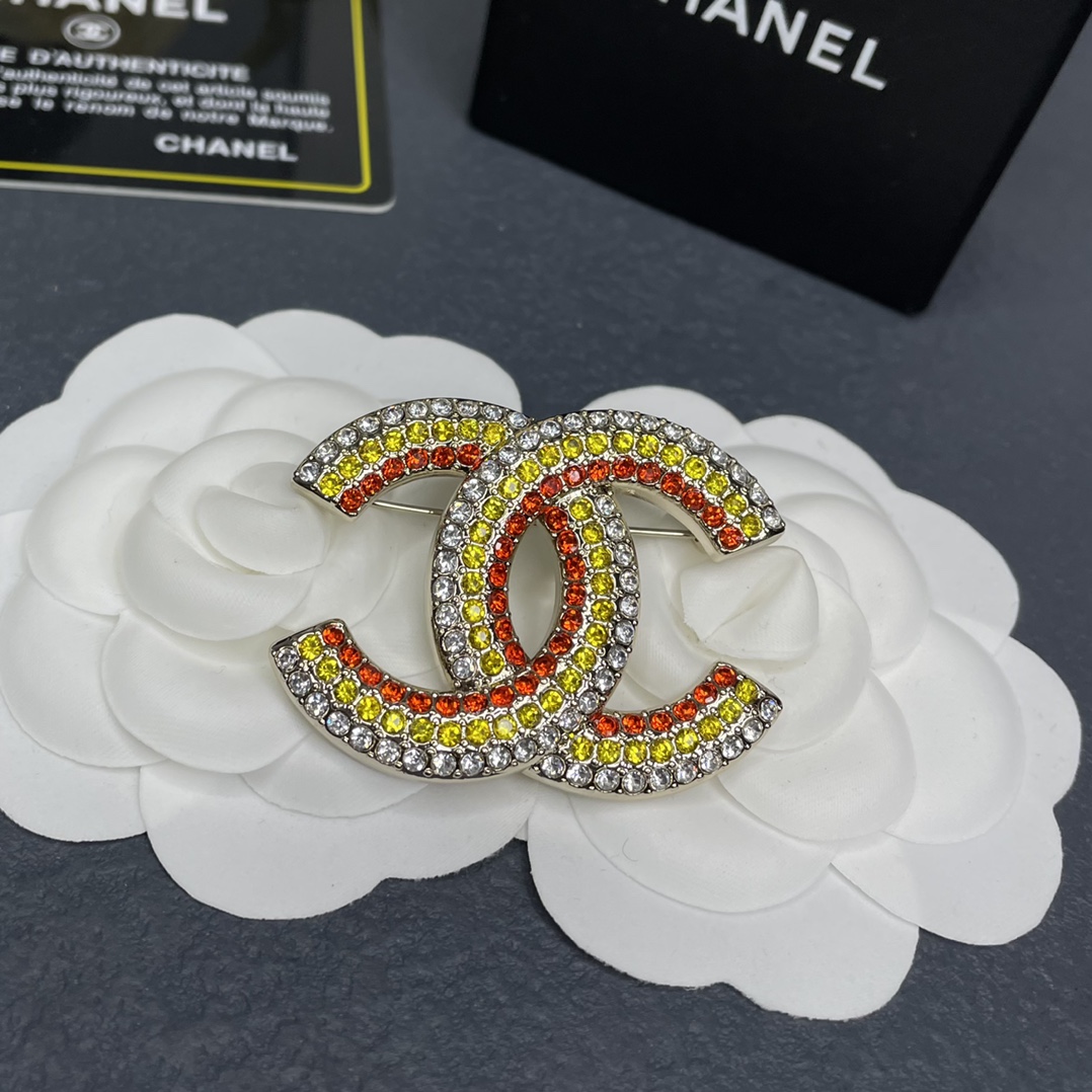 Chanel Full Paved Color Diamond CC Brooch - Best Replica Jewelry™