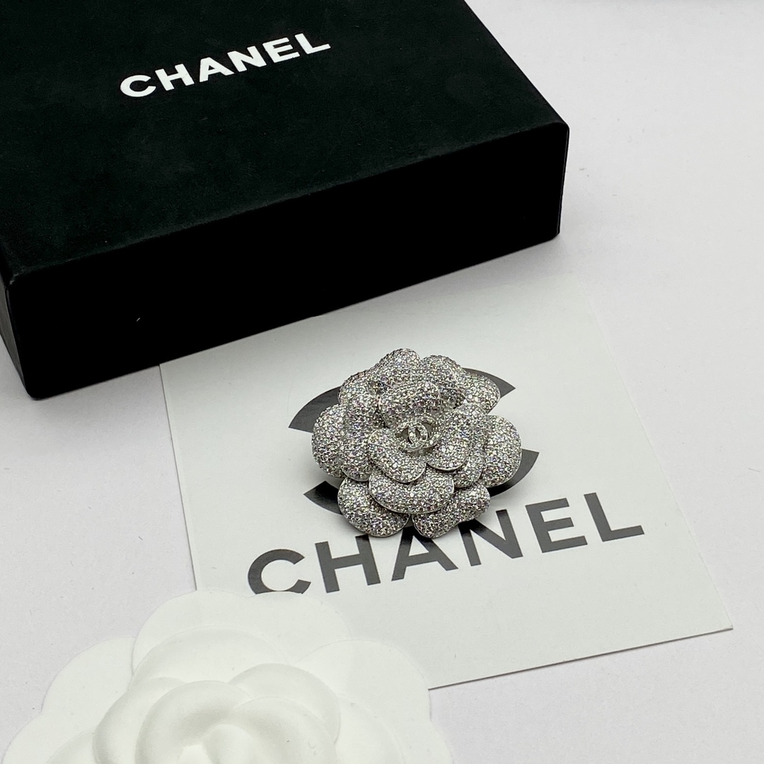 Chanel Silver Camellia Flower Brooch - Best Replica Jewelry™
