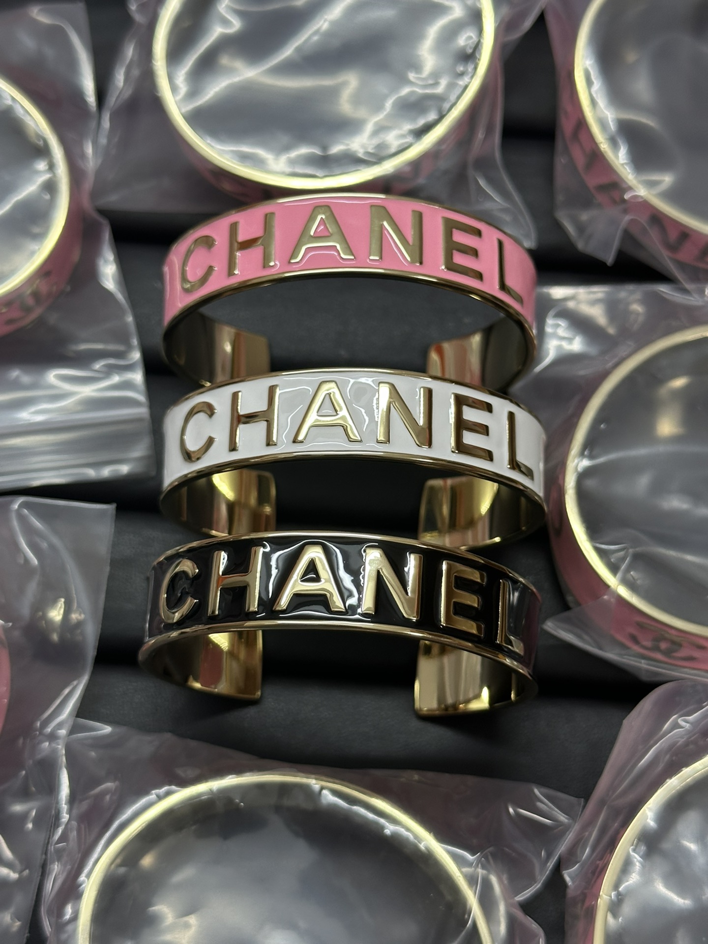 Chanel Embossed Monogram Open Cuff Bangle Bracelet - Best Replica Jewelry™